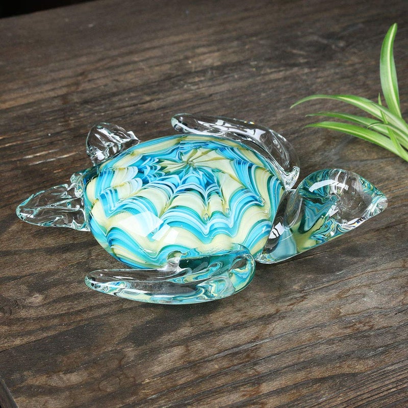 QFkris 6" Blown Glass Sea Turtle Figurine, Handmade Glass Sculpture for Valentines Day Gift, Home Decor, Birthdat Present - Image 3